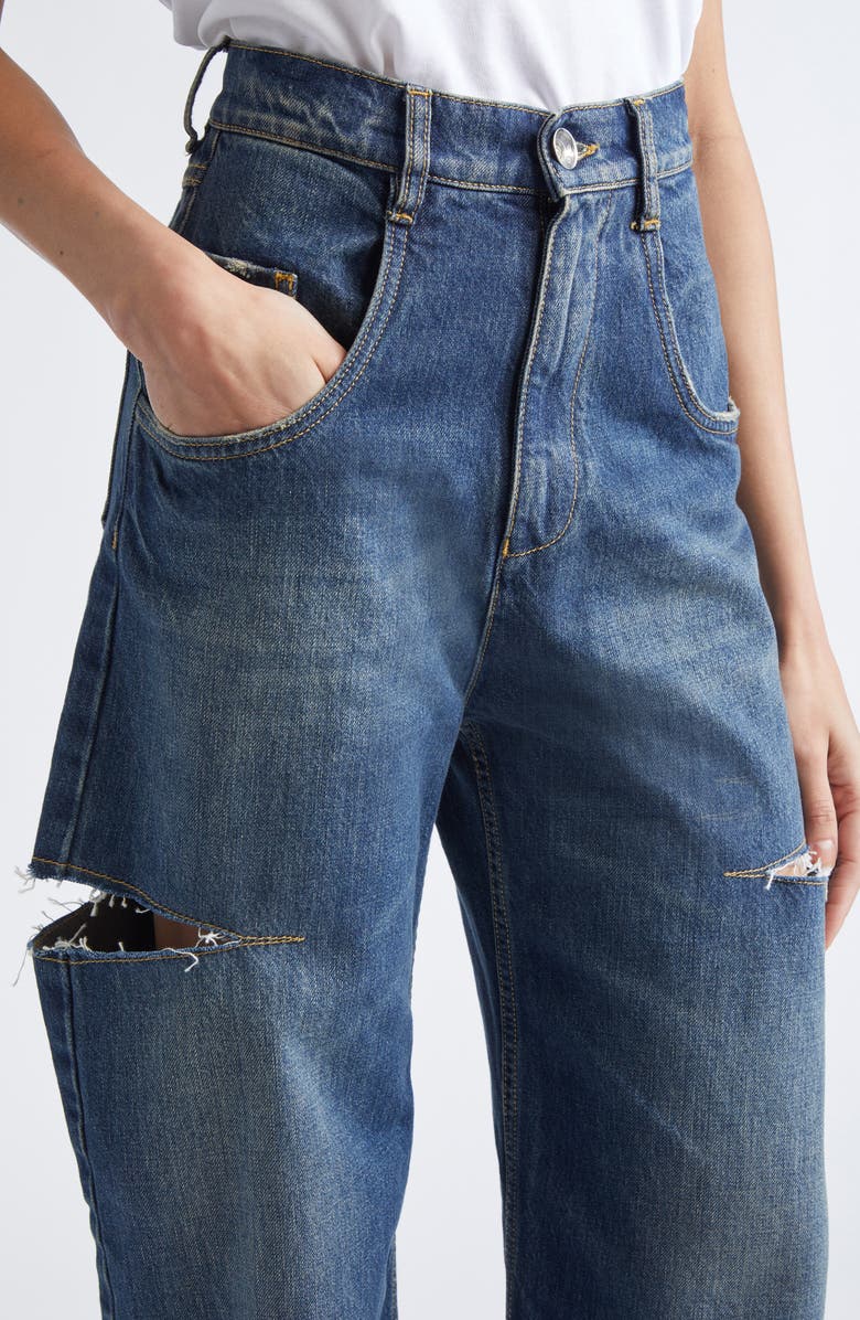 Maison Margiela Ripped Cutout High Waist Straight Leg Jeans, Alternate, color, Washed Indigo