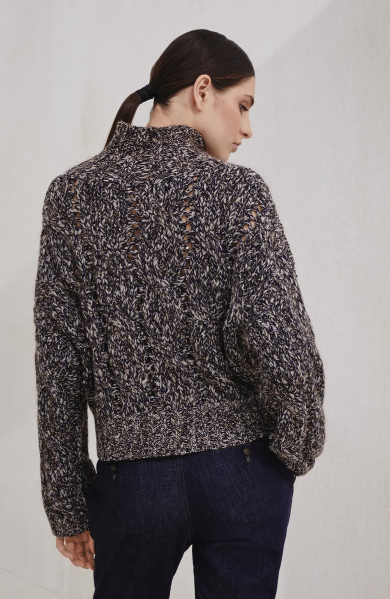 Brunello Cucinelli Dazzling chiné cardigan with zipper, Alternate, color, Blue