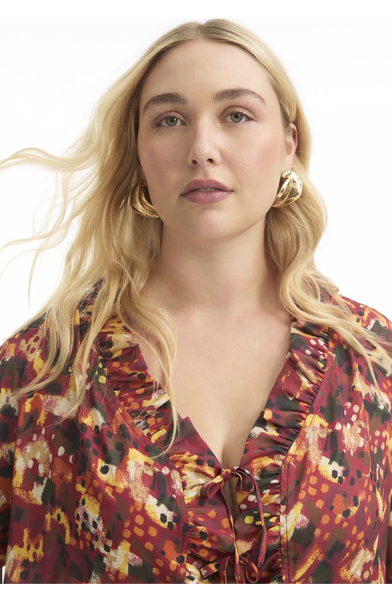 June + Vie Ruffle Tie-Front Top, Alternate, color, Dotted