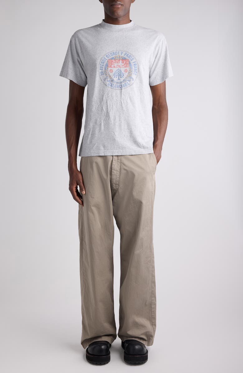 Balenciaga Standard Crest Logo Cotton T-Shirt, Alternate, color, 1302 Light Heather Grey