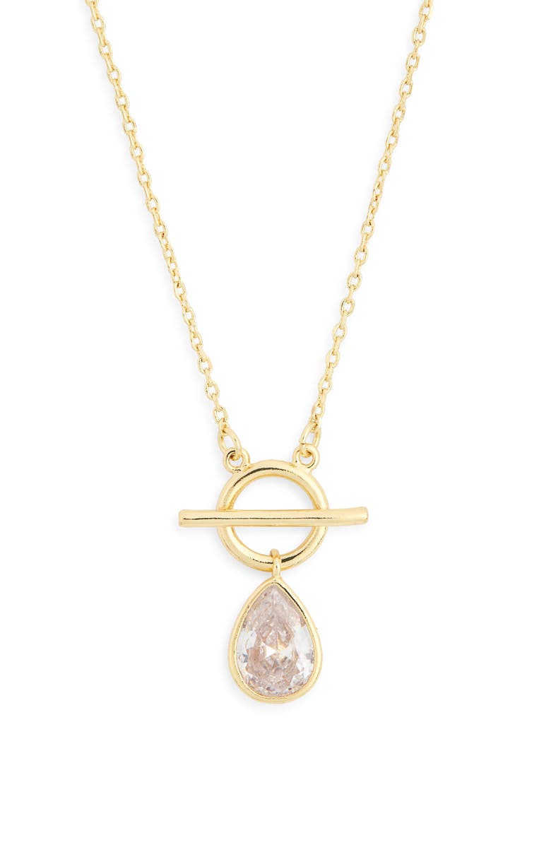 NORDSTROM RACK Cubic Zirconia Pear Toggle Pendant Necklace, Main, color, Clear- Gold