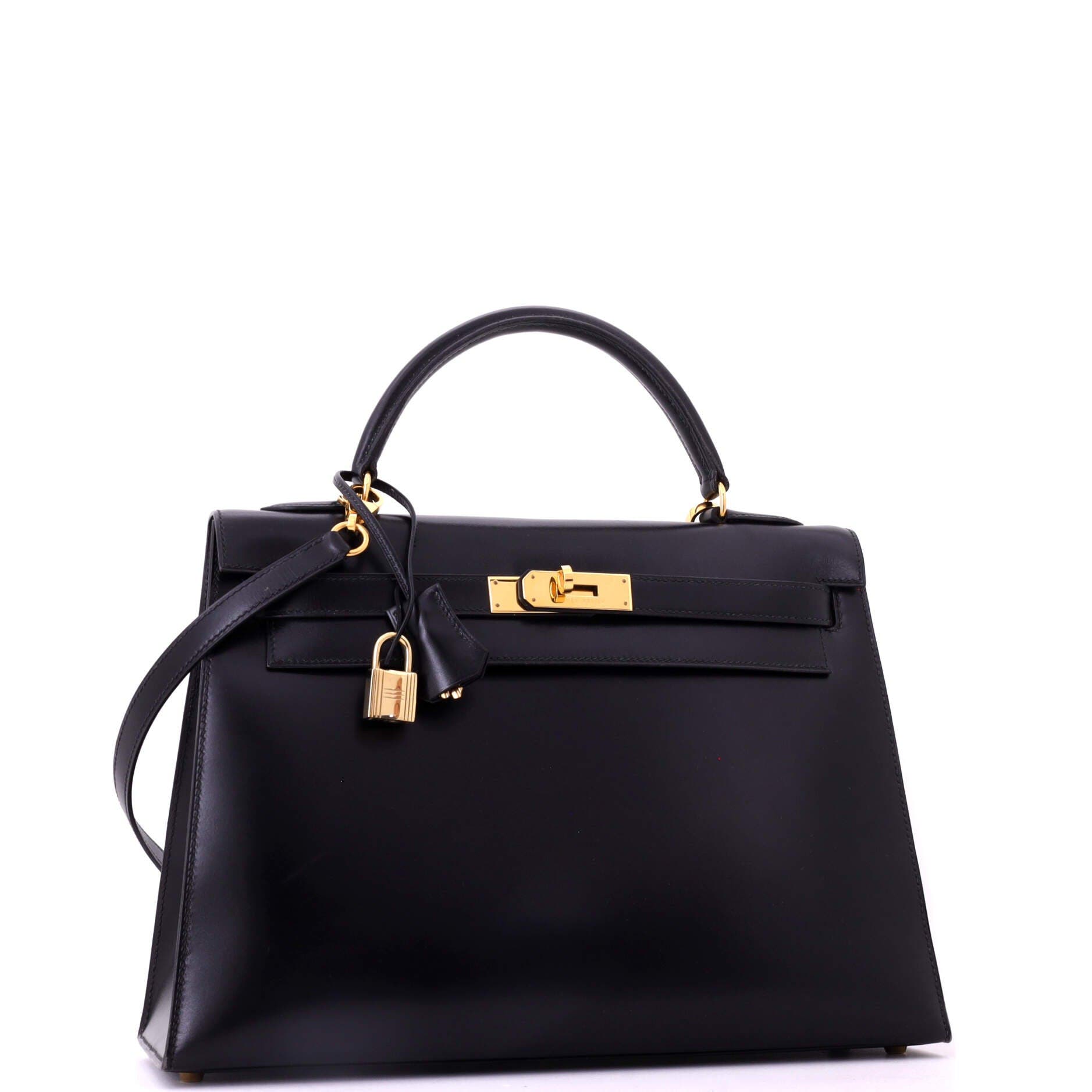 Pre-Owned Hermes Kelly Handbag Black Box Calf with Gold Hardware 32, Alternate, color, Noir