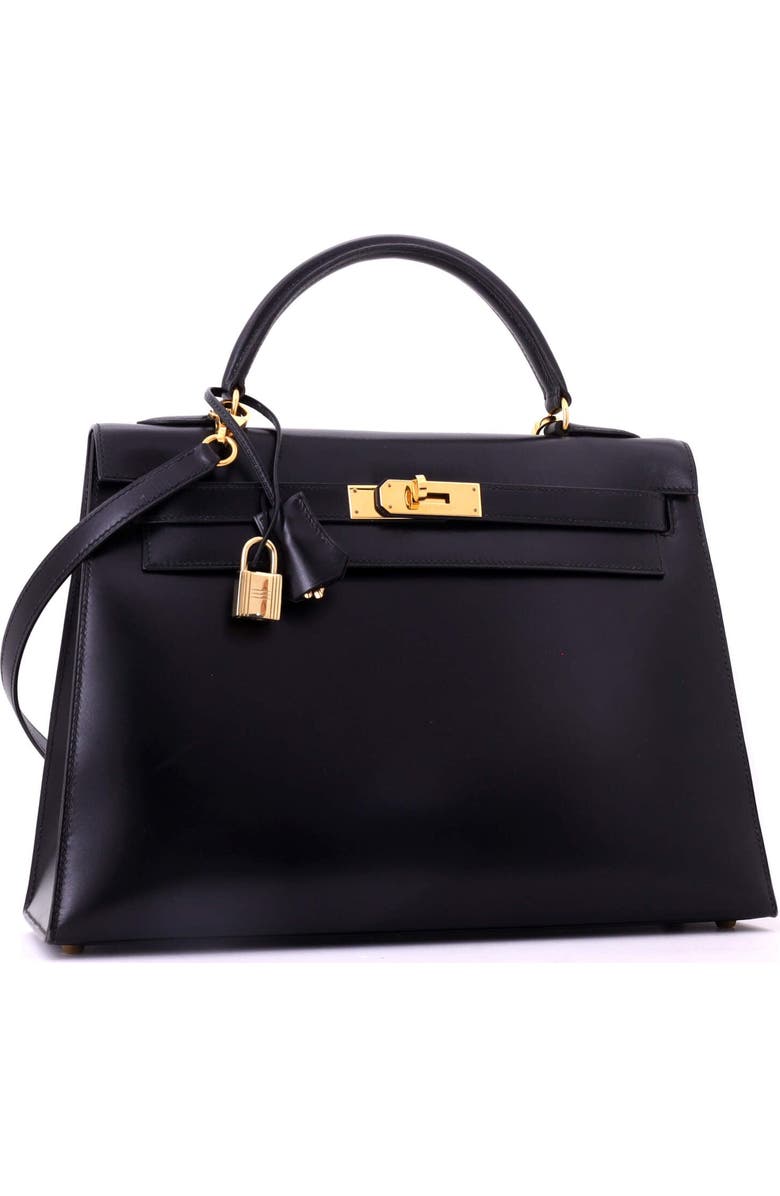 Pre-Owned Hermes Kelly Handbag Black Box Calf with Gold Hardware 32, Alternate, color, Noir