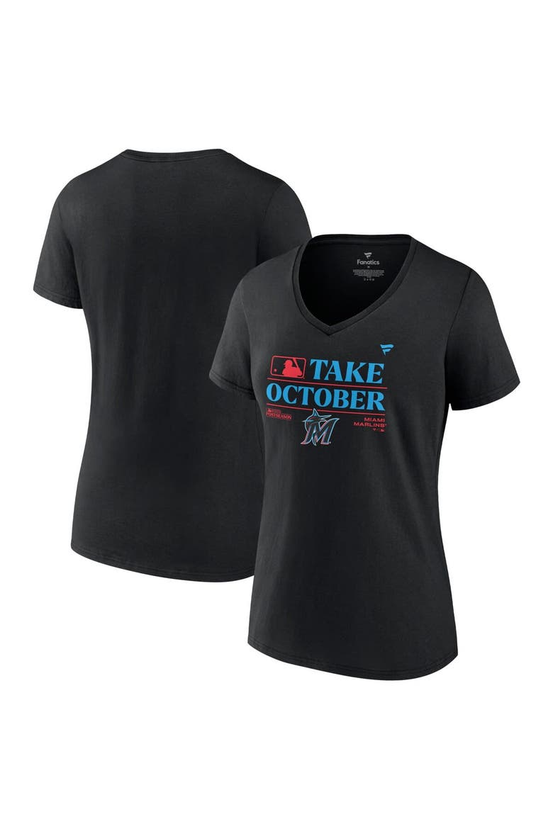 Women's Fanatics Branded  Black Miami Marlins 2023 Postseason Locker Room V-Neck T-Shirt, Main, color, Black