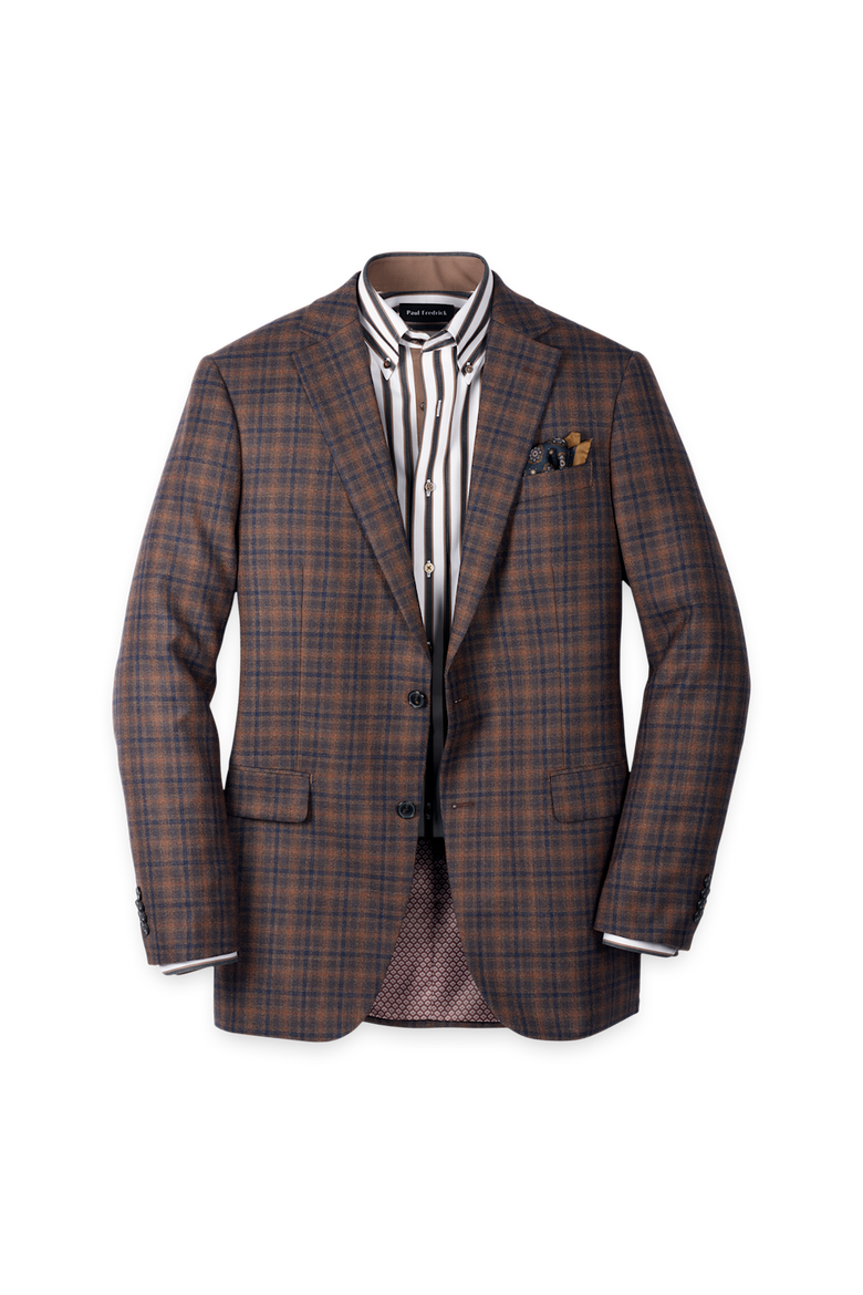 Wool Blend Plaid Single Breasted Notch Lapel Sport Coat, Main, color, Brown/Navy