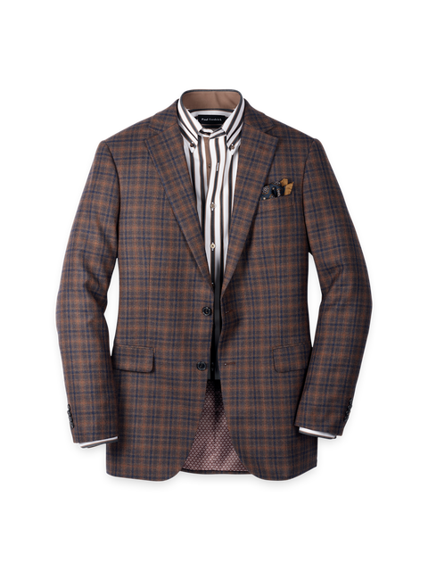 Wool Blend Plaid Single Breasted Notch Lapel Sport Coat