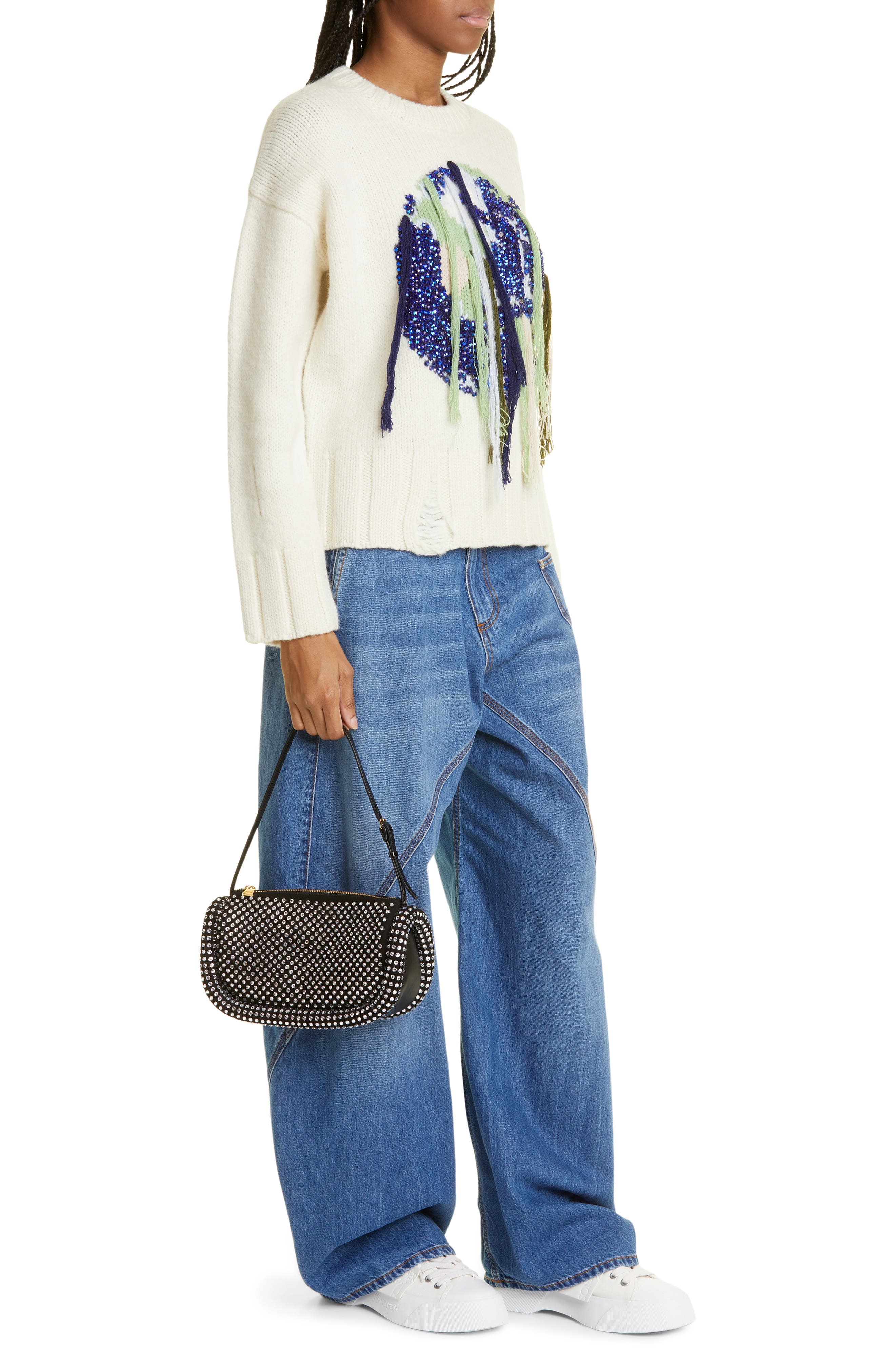 JW Anderson The Bumper Crystal Embellished Leather Shoulder Bag, Alternate, color, 