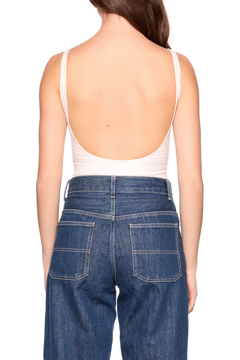 Faux Leather Low Back Bodysuit, Alternate, color, BLANCHED ALMOND