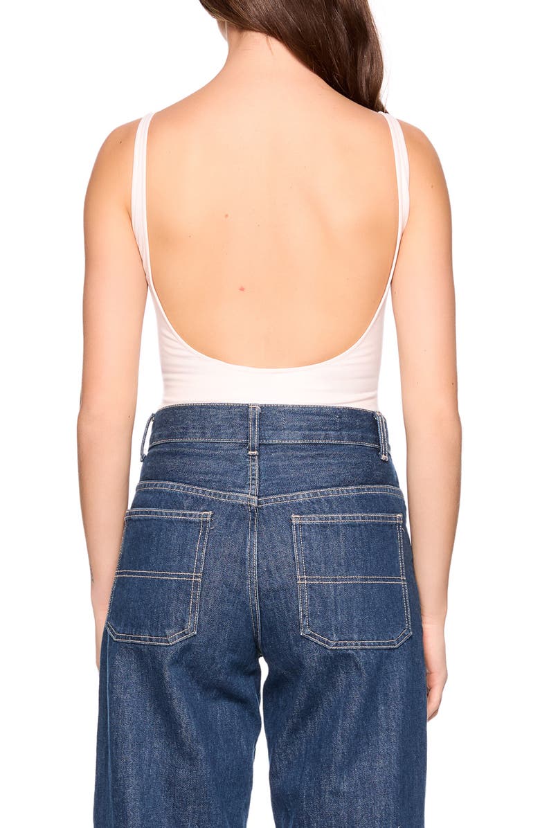 Susana Monaco Faux Leather Low Back Bodysuit, Alternate, color, Blanched Almond