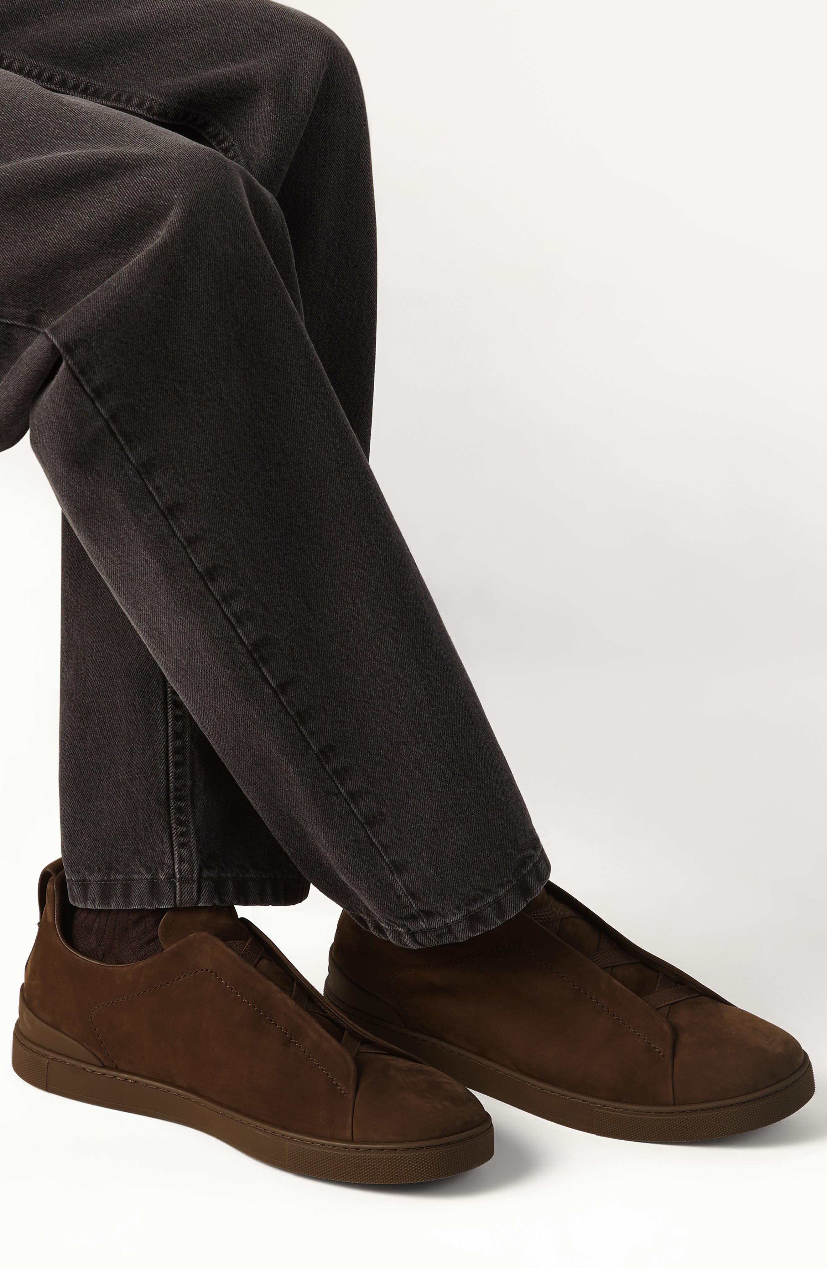 ZEGNA Dark Brown Triple Stitch<sup>™</sup> SECONDSKIN Low Top Sneaker, Alternate, color, 