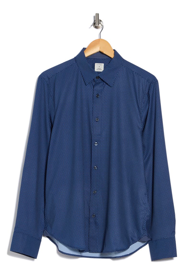 Slim Fit Micro Geometric 4-Way Stretch Performance Button-Up Shirt, Alternate, color, LIGHT BLUE/ NAVY