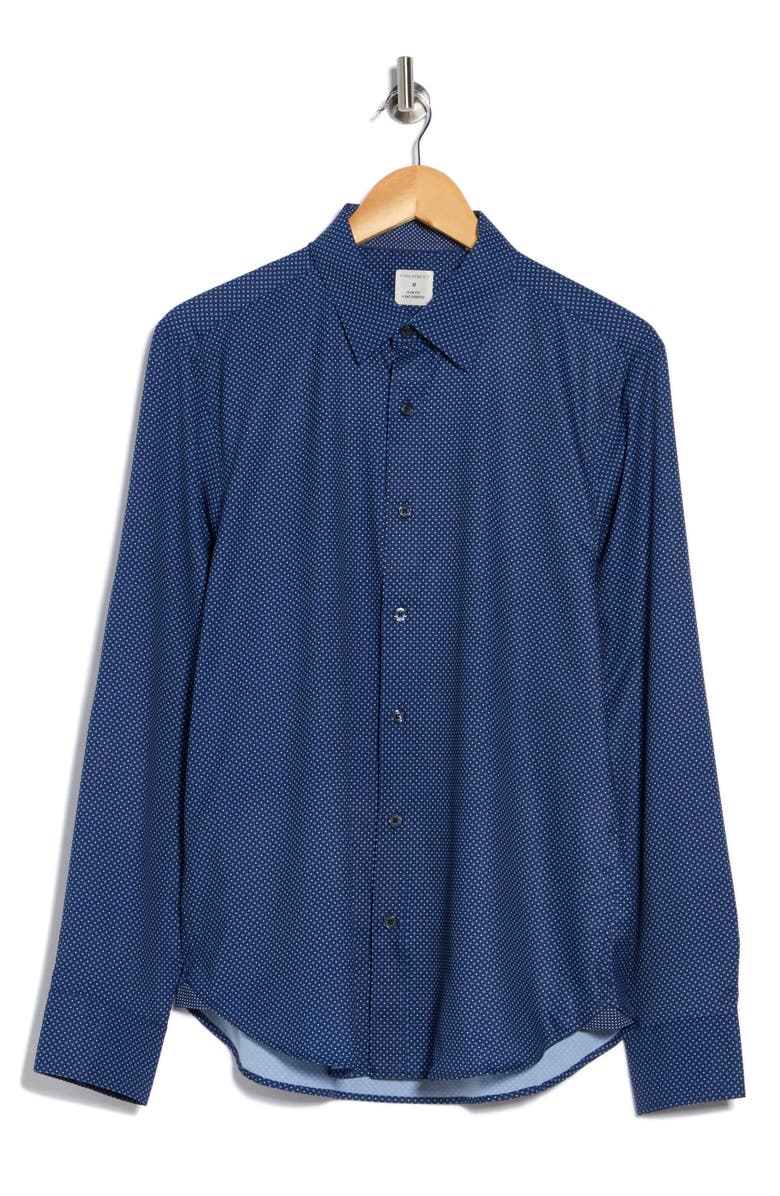 CONSTRUCT Slim Fit Micro Geometric 4-Way Stretch Performance Button-Up Shirt, Alternate, color, Light Blue/ Navy