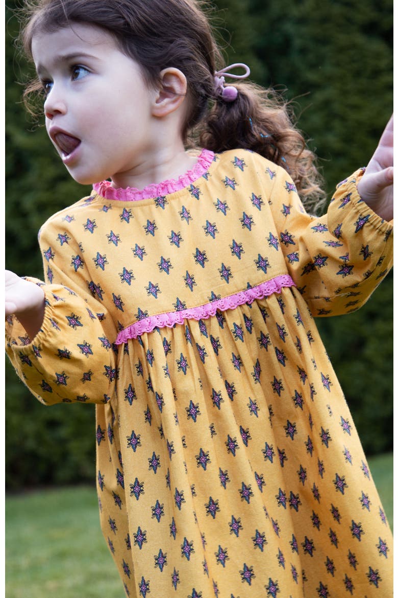 Toddler Long Sleeves Dress with Lace Trim, Alternate, color, Yellow and Pink