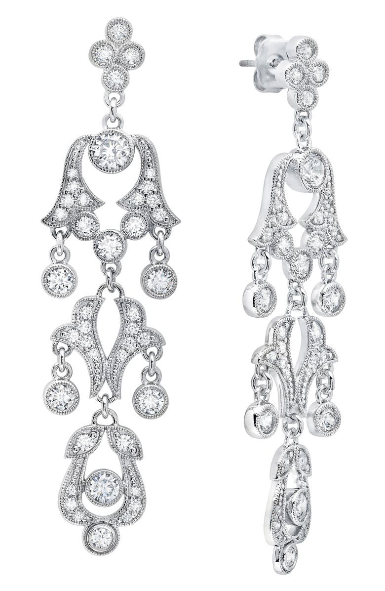 Crislu x Andrew Prince Scrool Crystal Drop Earrings, Main, color, Platinum