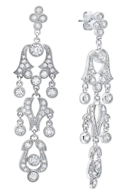 x Andrew Prince Scrool Crystal Drop Earrings