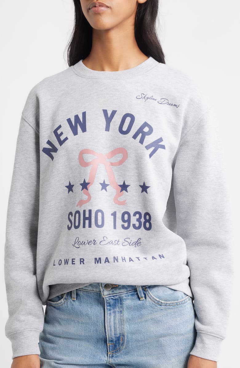 Vinyl Icons New York Bow Graphic Sweatshirt, Alternate, color, Heather Grey
