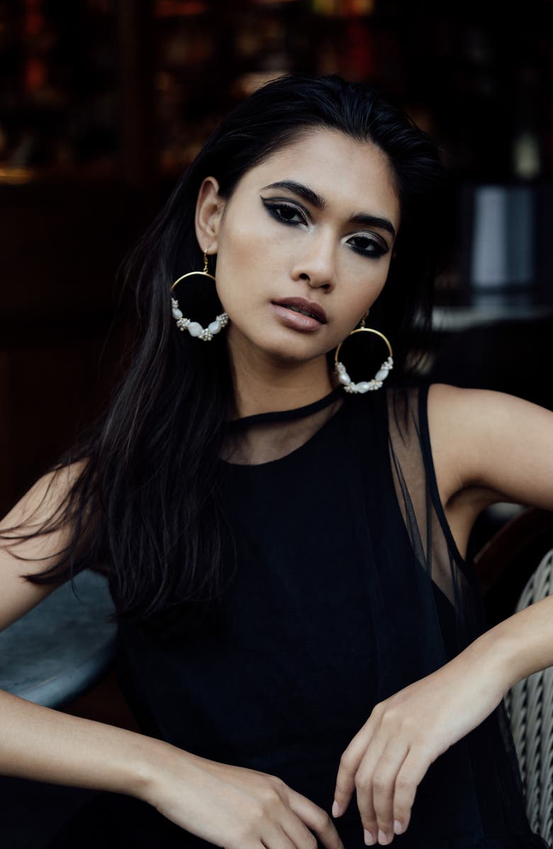 Freya Rose Seed and Baroque Pearl Large Hoops, Alternate, color, Gold