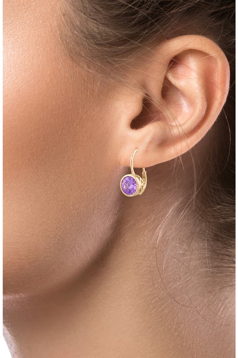 Cubic Zirconia Bezel Drop Earrings, Alternate, color, AMYTHEST/ GOLD