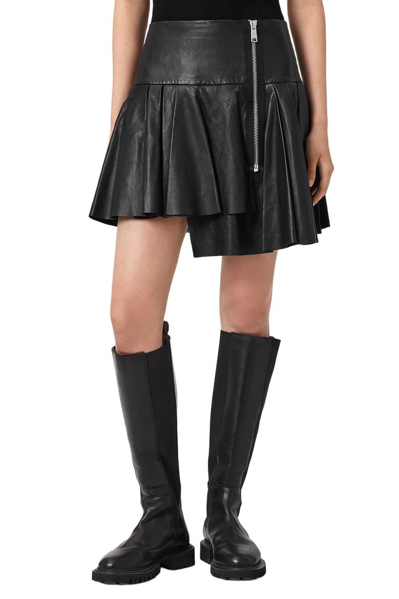 Irina Asymmetric Leather Skirt, Main, color, BLACK