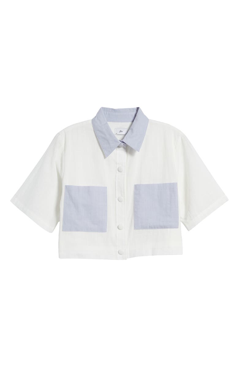 YELLOW THE LABEL Petra Colorblock Crop Linen Shirt, Alternate, color,