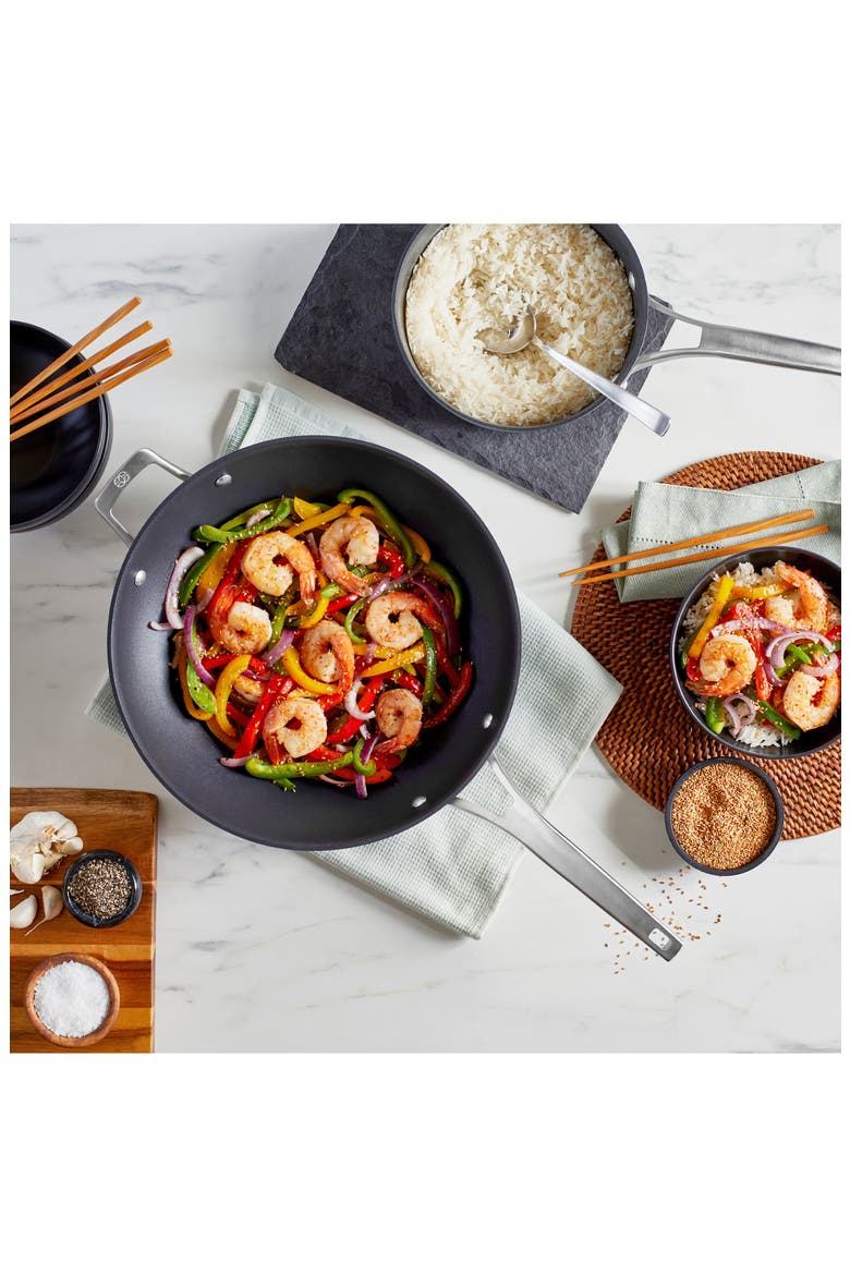 Premier Hard Anodized Nonstick 13-Inch Flat Wok, Alternate, color, BLACK