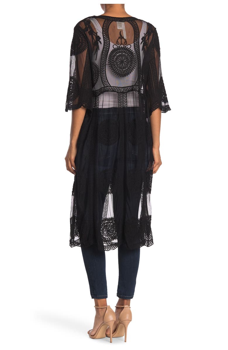 Forgotten Grace Mesh Crochet Trim Tie Front Duster, Alternate, color,