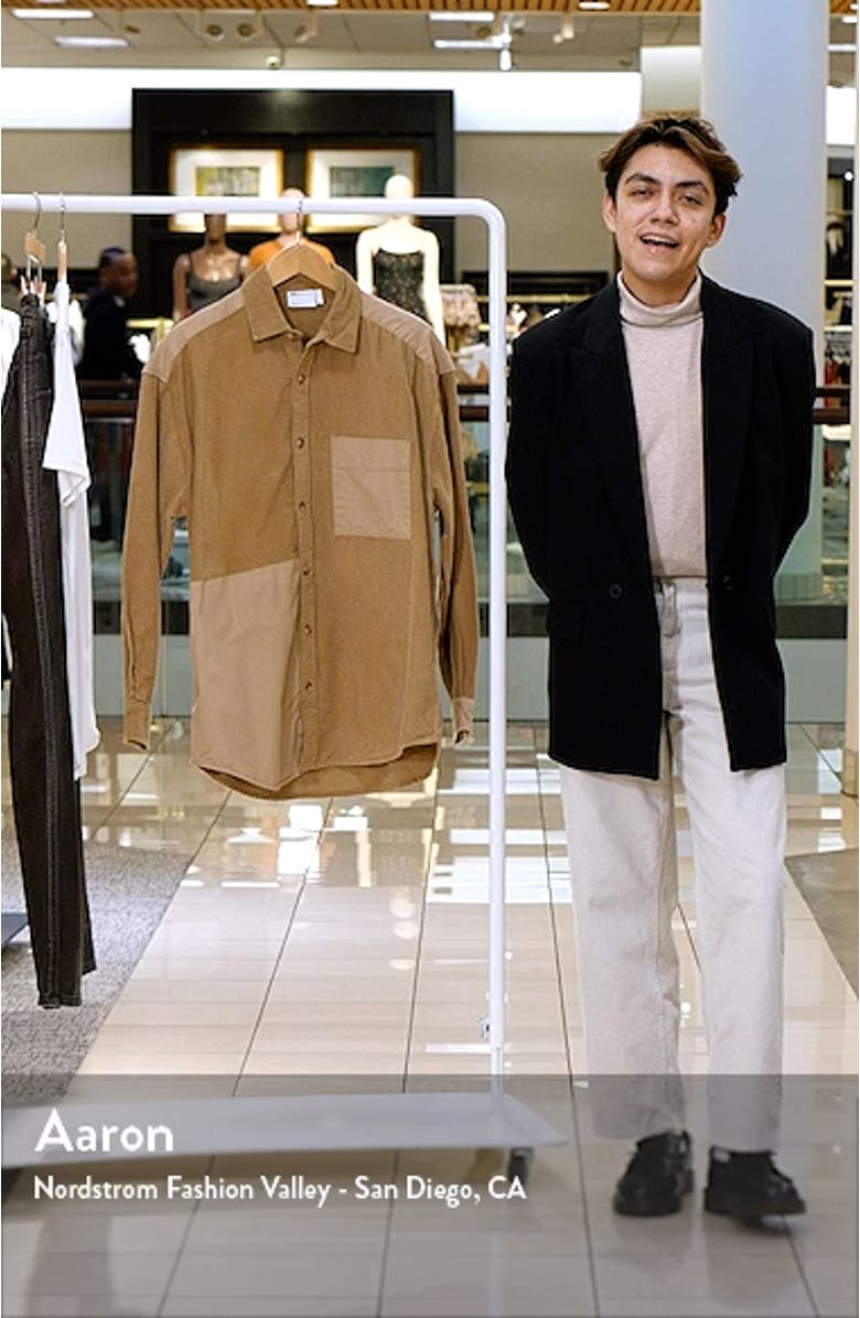 '90s Oversize Mixed Media Cotton Corduroy Button-Up Shirt, sales video thumbnail