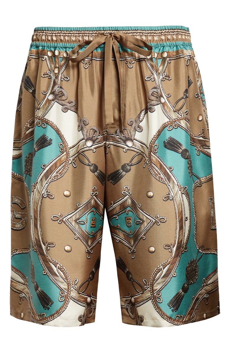 Dolce&Gabbana Cavallo Print Silk Bermuda Shorts, Main, color, Corde/ Verdon