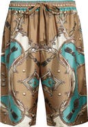 Dolce&Gabbana Cavallo Print Silk Bermuda Shorts