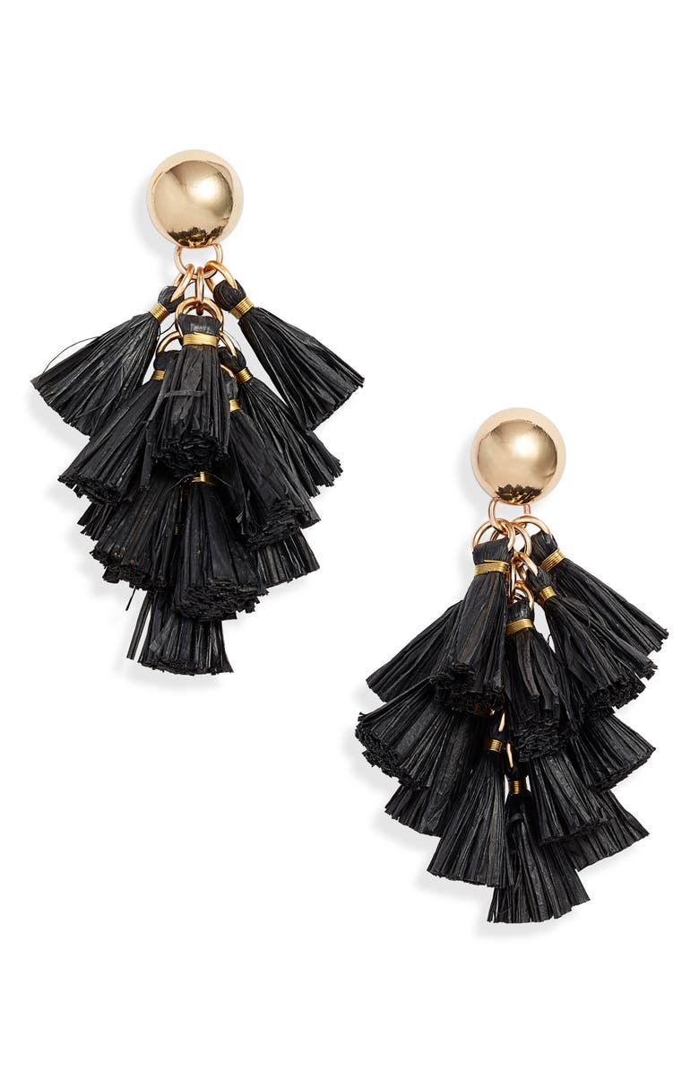 Akola Harper Raffia Tassel Cluster Drop Earrings, Main, color,