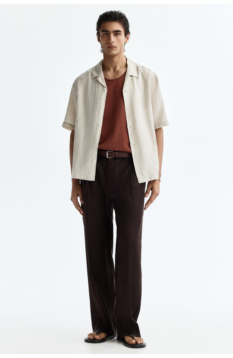 H&M Relaxed Fit Tailored Linen-blend Trousers, Alternate, color, Dark Brown