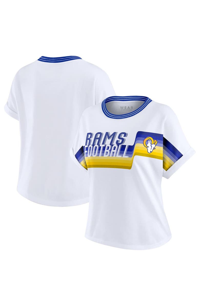 WEAR by Erin Andrews Women's WEAR by Erin Andrews White Los Angeles Rams Cropped Center Stripe Dolman T-Shirt, Main, color, White