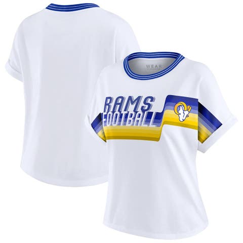 Women's WEAR by Erin Andrews White Los Angeles Rams Cropped Center Stripe Dolman T-Shirt