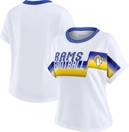 WEAR by Erin Andrews Women's WEAR by Erin Andrews White Los Angeles Rams Cropped Center Stripe Dolman T-Shirt
