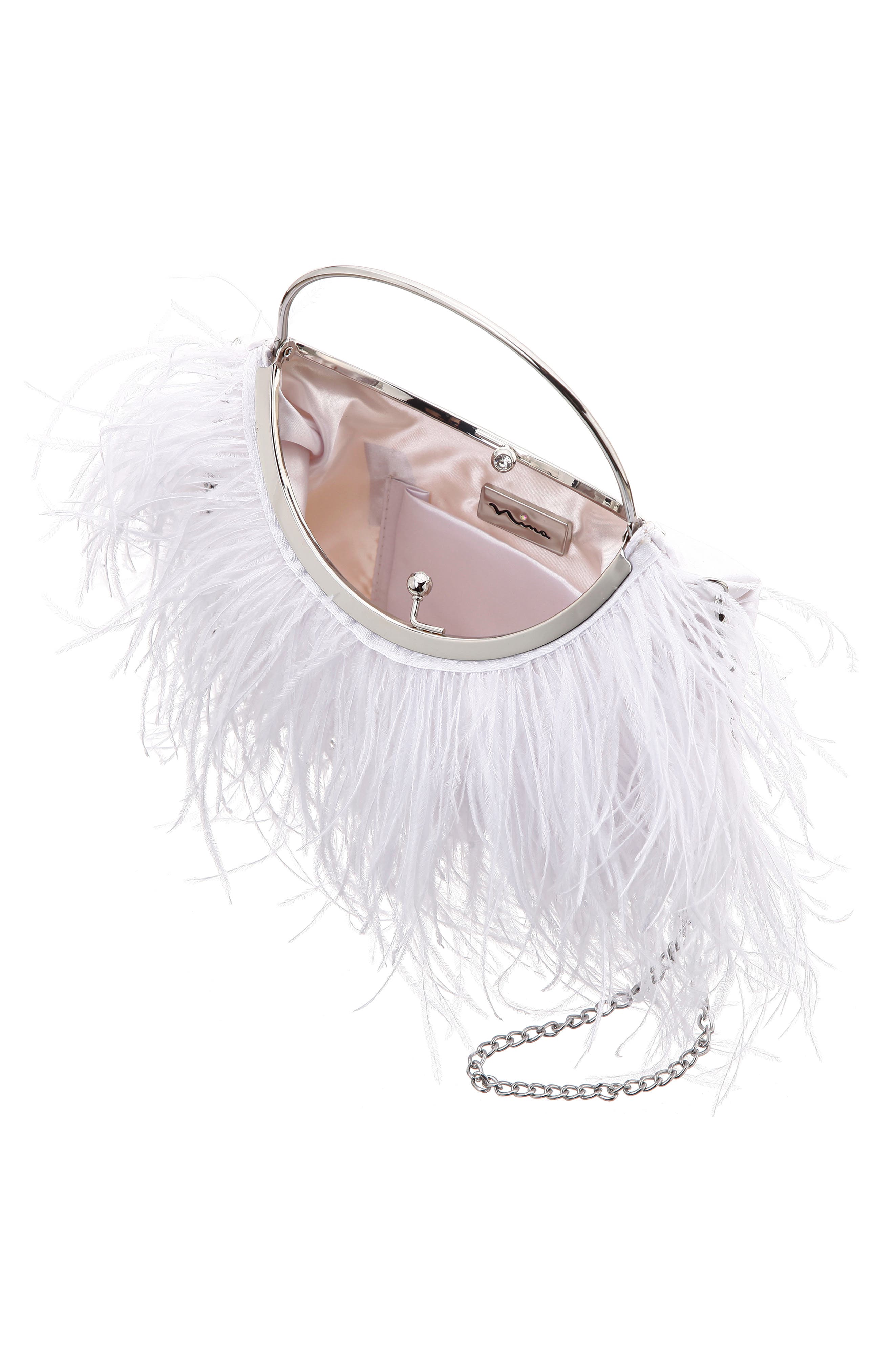 Nina Splash Feather Handbag, Alternate, color, White
