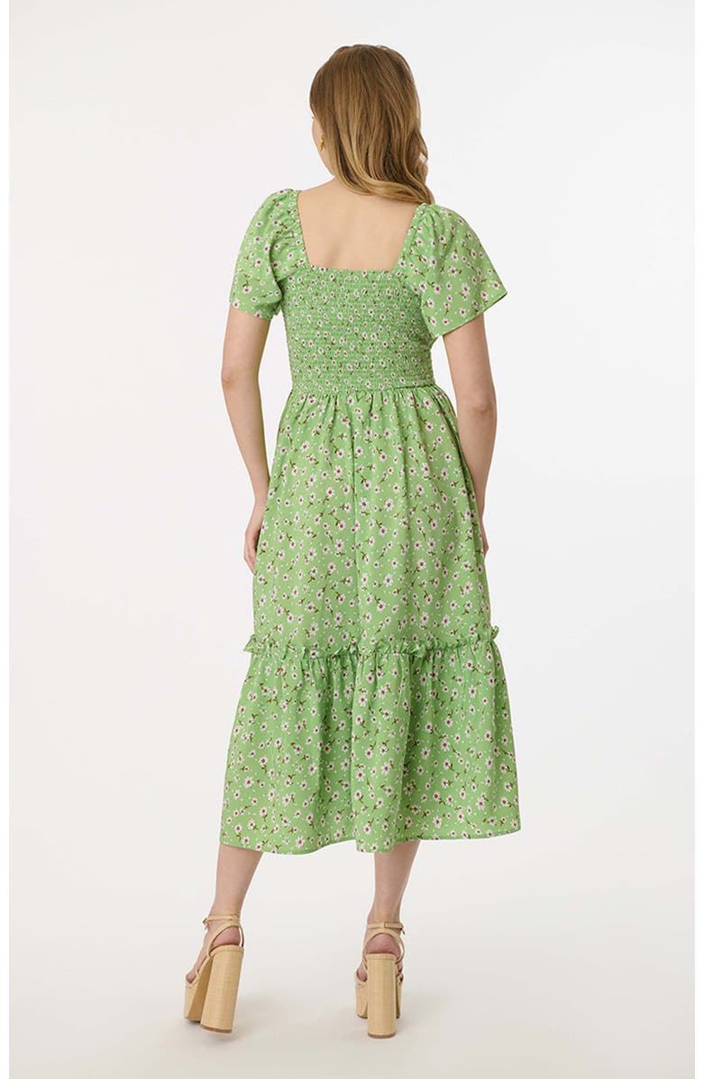 Unique Vintage Smocked Bodice Midi Dress, Alternate, color, Green White Floral