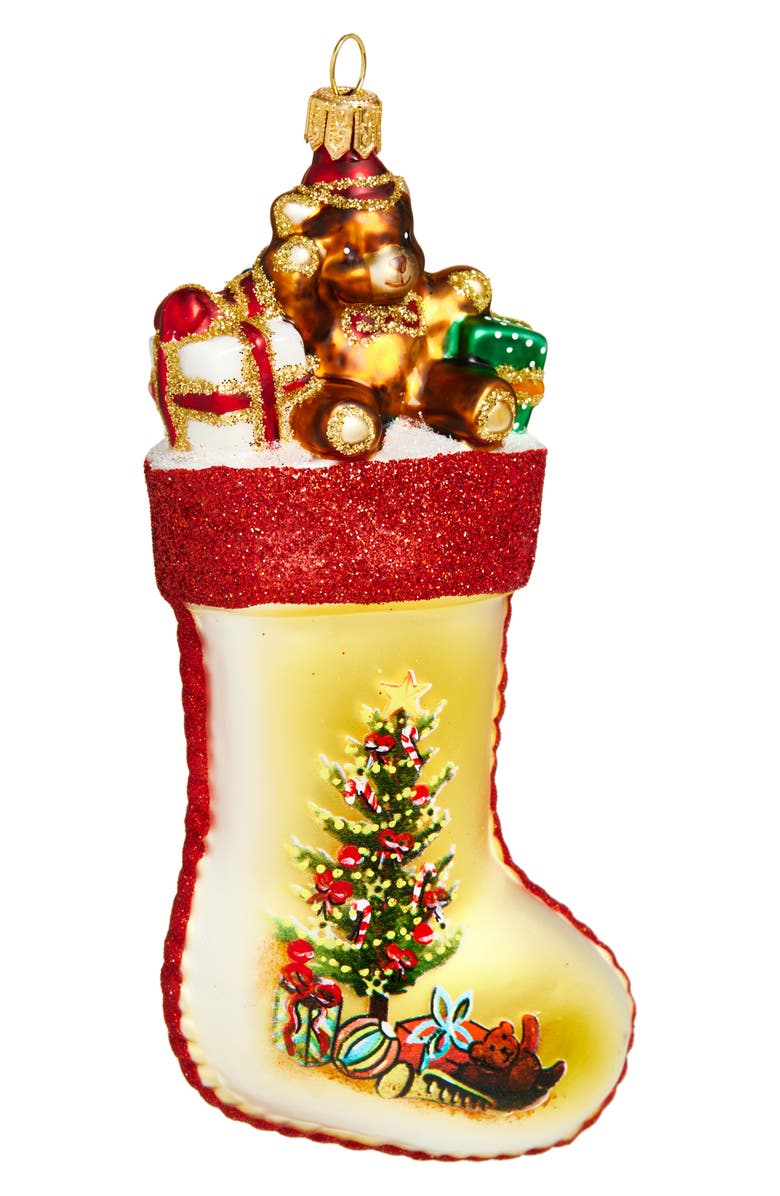 The Whitehurst Company Christmas Stocking Glass Ornament, Main, color, Gold Multi