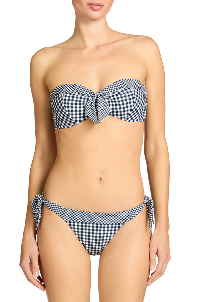 Robin Piccone Brigitte Side Tie Bikini Bottoms, Alternate, color, Navy/ Cream