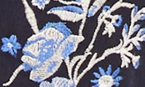 Karen Kane Embroidered Floral Peasant Dress In Navy