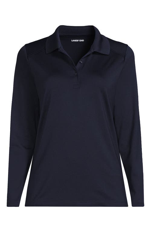 Lands' End School Uniform  Long Sleeve Feminine Fit Rapid Dry Polo Shirt In Blue