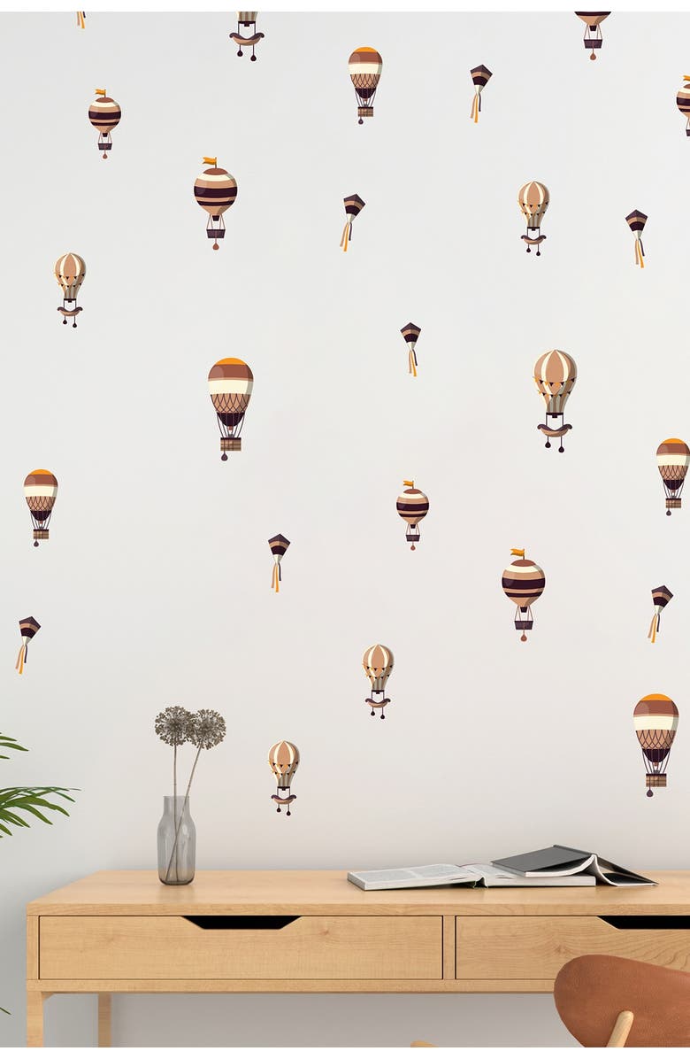 WALPLUS 2D Animation Hot Air Balloons Wall Decor - Dusty Pink, Main, color, 