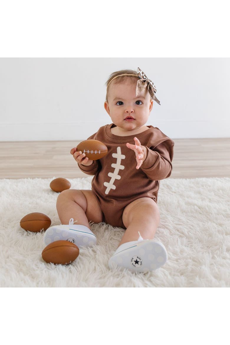 Football Lace Patch Long Sleeve Romper, Alternate, color, Brown