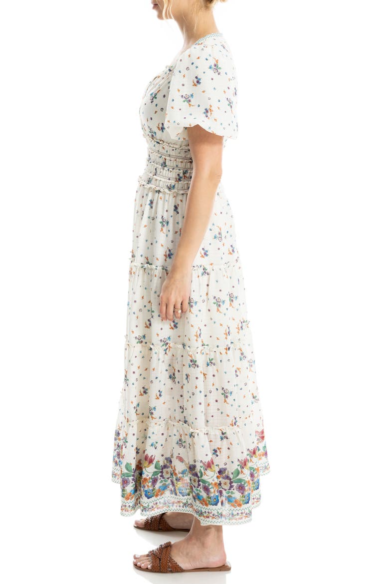 Short Sleeve V-Neck Maxi Dress, Alternate, color, CREAM/ PURPLE BLUSH