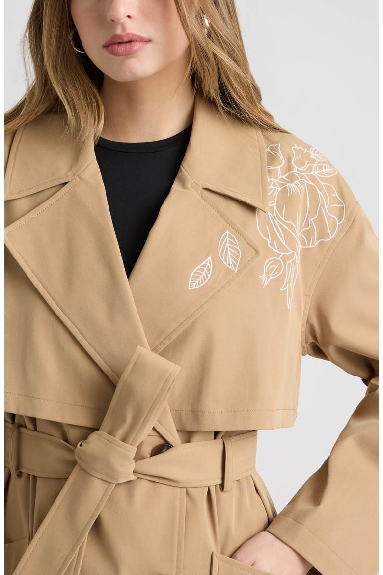 Embroidered Belted Trench Coat, Alternate, color, BRITISH TAN