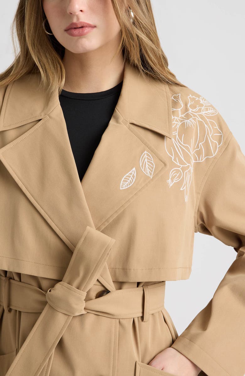 NVLT Embroidered Belted Trench Coat, Alternate, color, British Tan