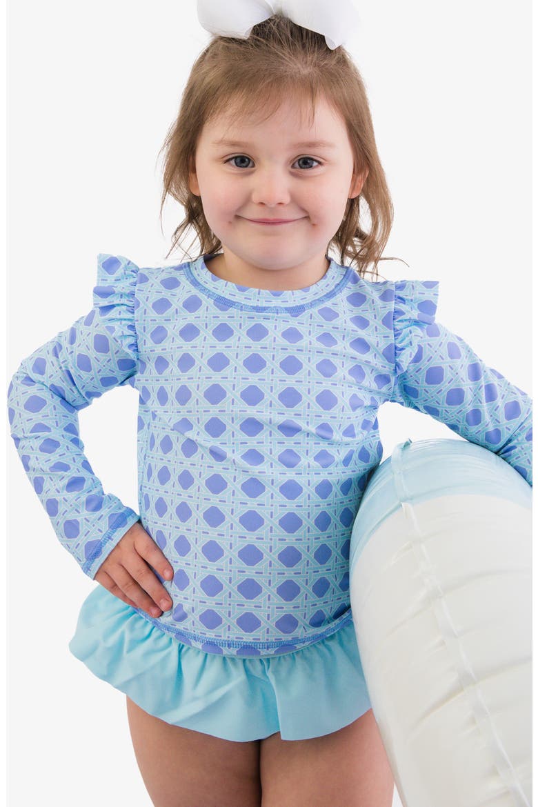 Kids' Periwinkle Ruffle Long Sleeve Two-Piece Rashguard Swimsuit, Alternate, color, BLUE