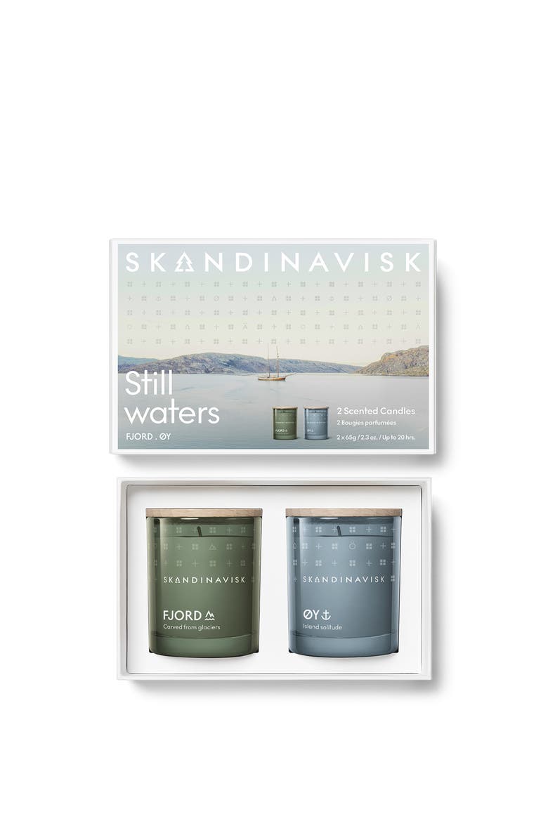 SKANDINAVISK GIFTSET - Still Waters Scented Candle, Main, color, Fjord Green/Powder Blue