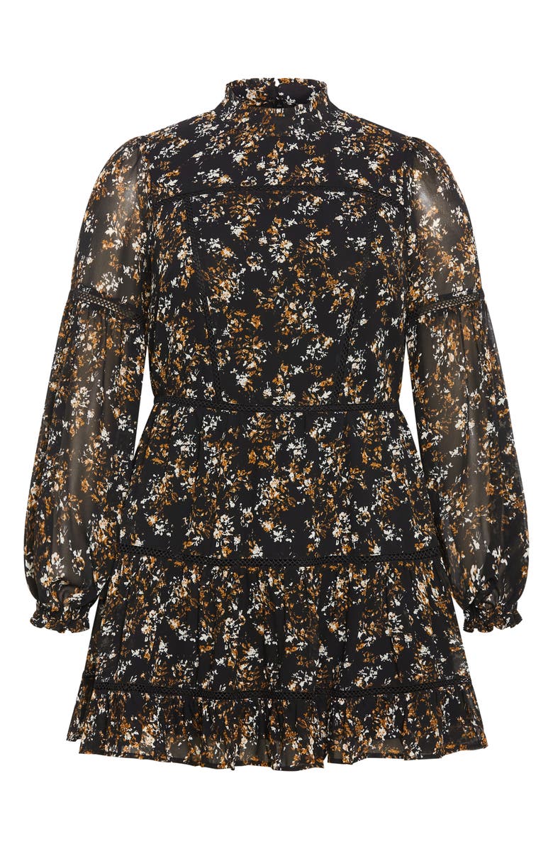 City Chic Elise Floral Long Sleeve Tiered Minidress, Alternate, color, Fall Floral