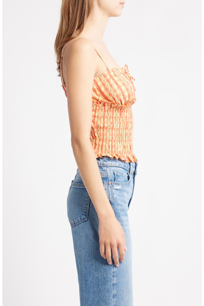 Nola Gingham Smocked Organic Cotton Camisole, Alternate, color, ORANGE