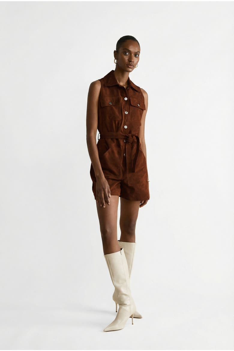 Alina Suede Romper, Alternate, color, Chestnut